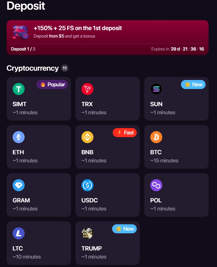 CHEXX stortingsvenster met cryptomunt netwerk en ontvangstadres
