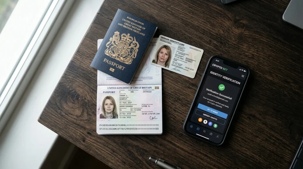 KYC-verificatieproces bij crypto bookmakers met identiteitscontrole